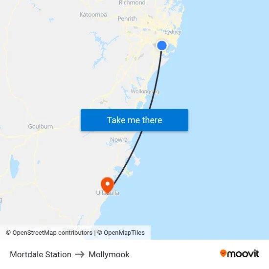 Mortdale Station to Mollymook map