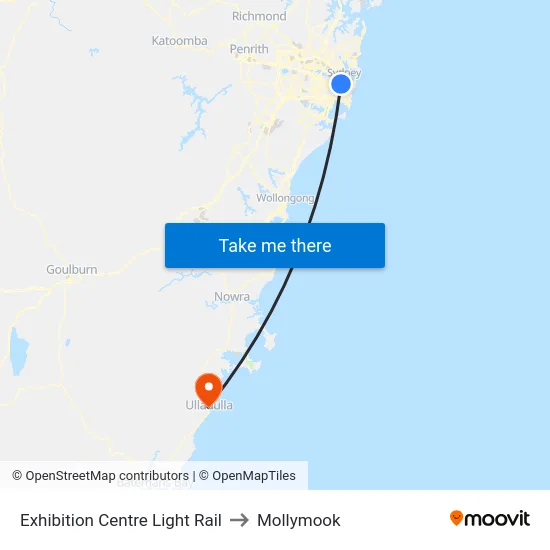 Exhibition Centre Light Rail to Mollymook map