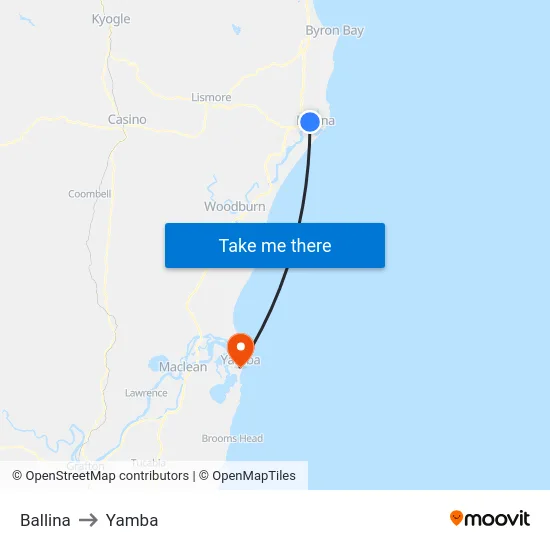 Ballina to Yamba map