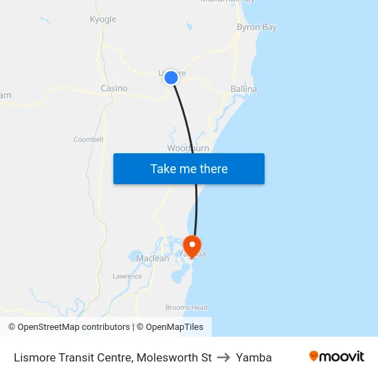 Lismore Transit Centre, Molesworth St to Yamba map