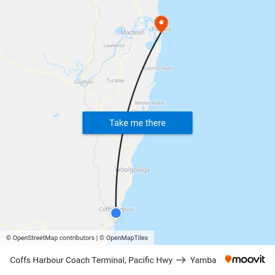 Coffs Harbour Coach Terminal, Pacific Hwy to Yamba map