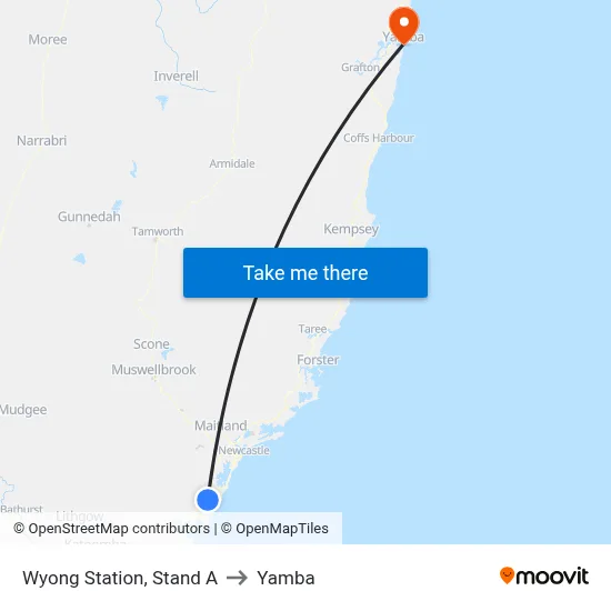 Wyong Station, Stand A to Yamba map