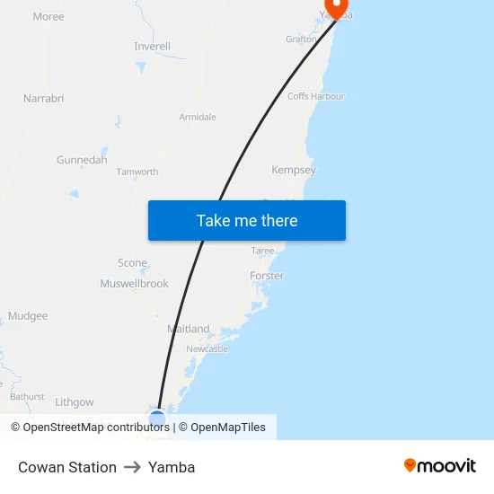 Cowan Station to Yamba map