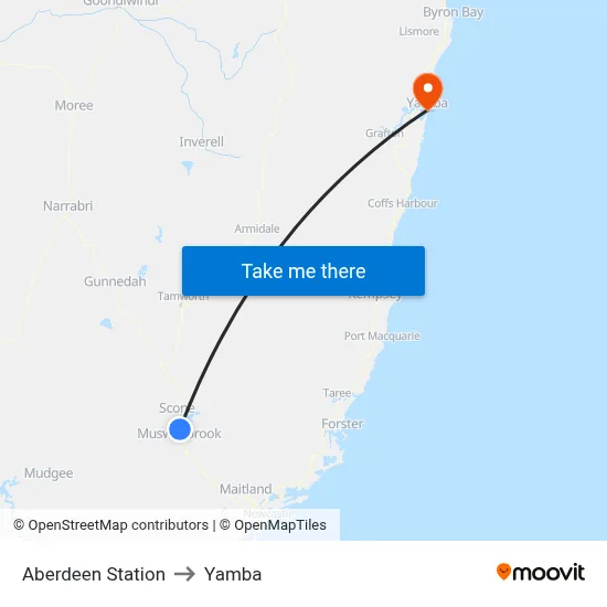 Aberdeen Station to Yamba map