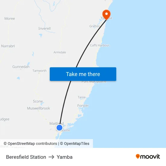 Beresfield Station to Yamba map