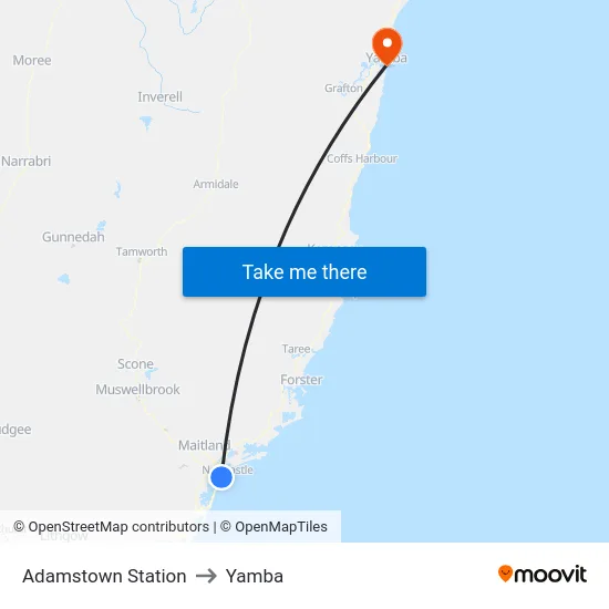 Adamstown Station to Yamba map