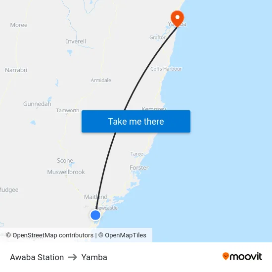 Awaba Station to Yamba map