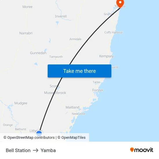 Bell Station to Yamba map