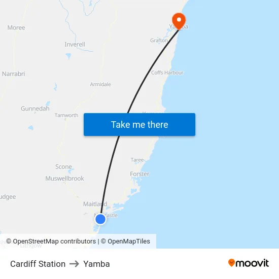 Cardiff Station to Yamba map