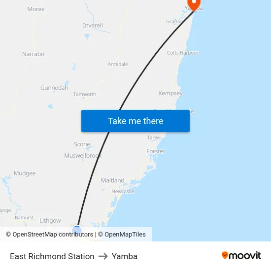 East Richmond Station to Yamba map