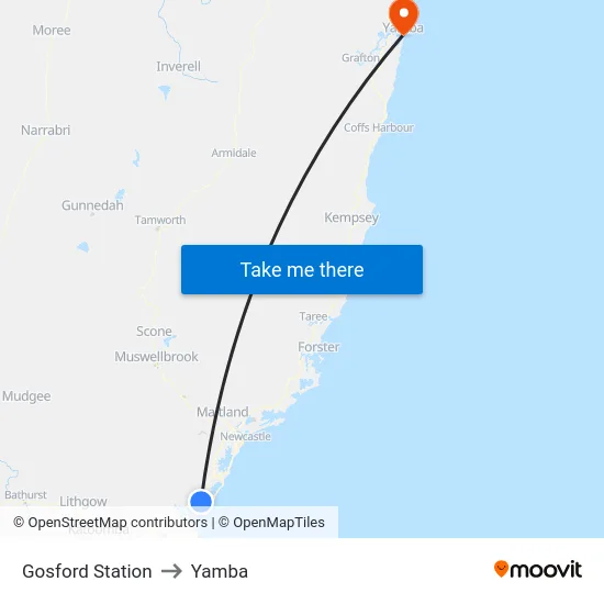 Gosford Station to Yamba map