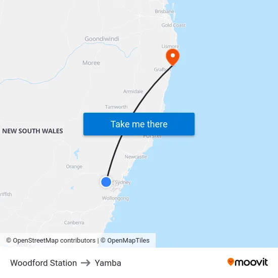 Woodford Station to Yamba map