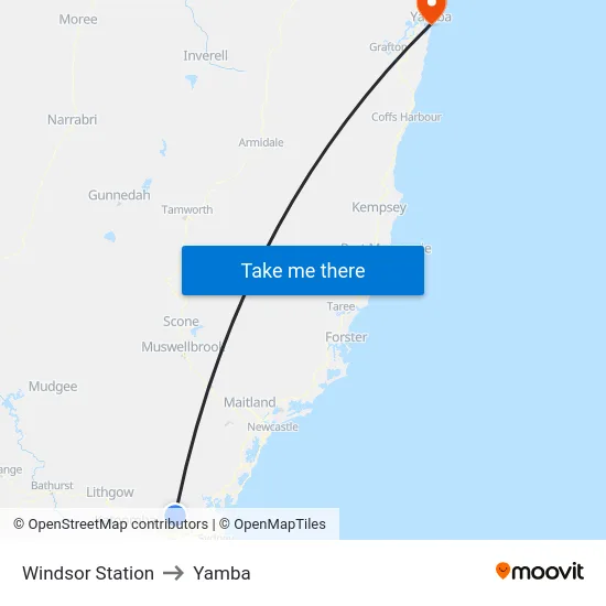 Windsor Station to Yamba map