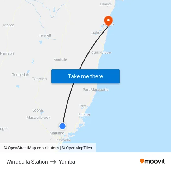 Wirragulla Station to Yamba map