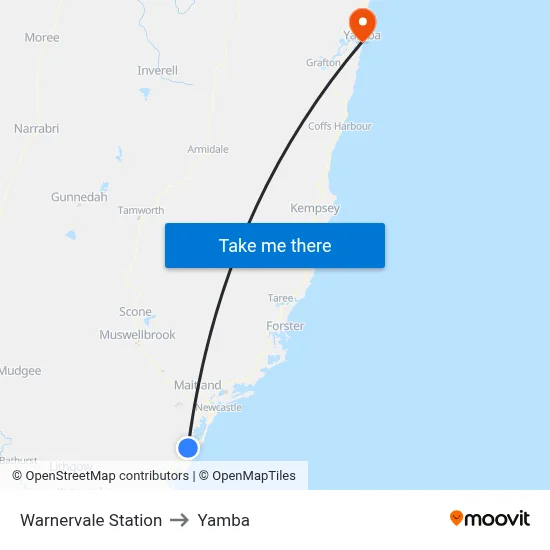 Warnervale Station to Yamba map