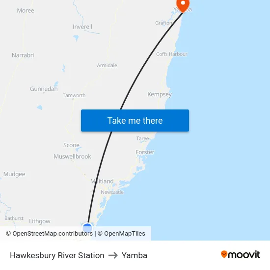 Hawkesbury River Station to Yamba map