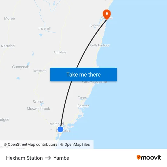 Hexham Station to Yamba map