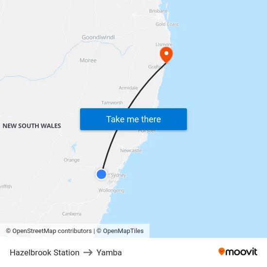 Hazelbrook Station to Yamba map