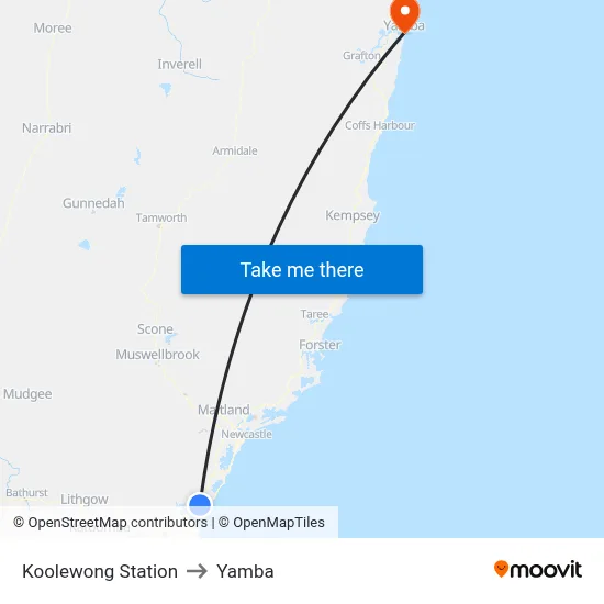 Koolewong Station to Yamba map