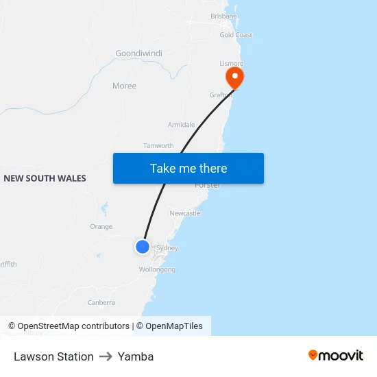 Lawson Station to Yamba map