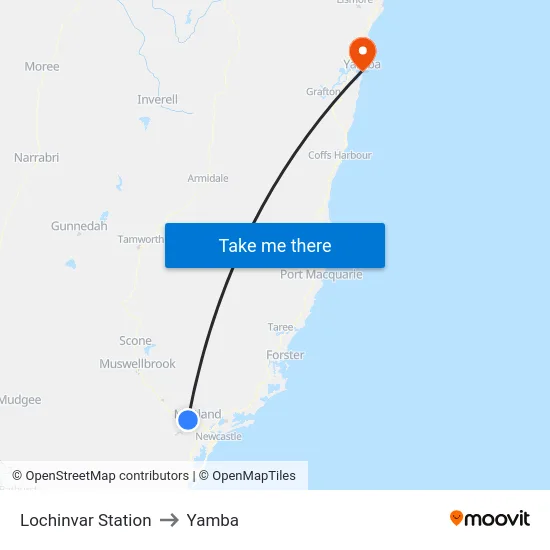 Lochinvar Station to Yamba map