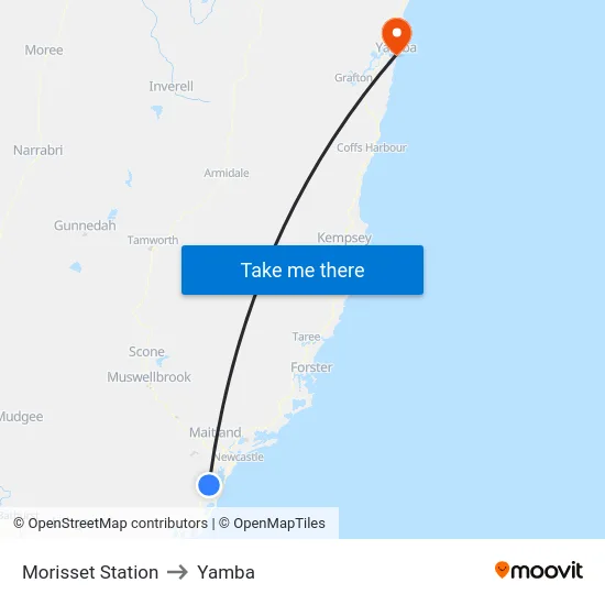Morisset Station to Yamba map