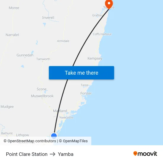 Point Clare Station to Yamba map