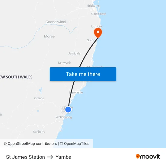 St James Station to Yamba map