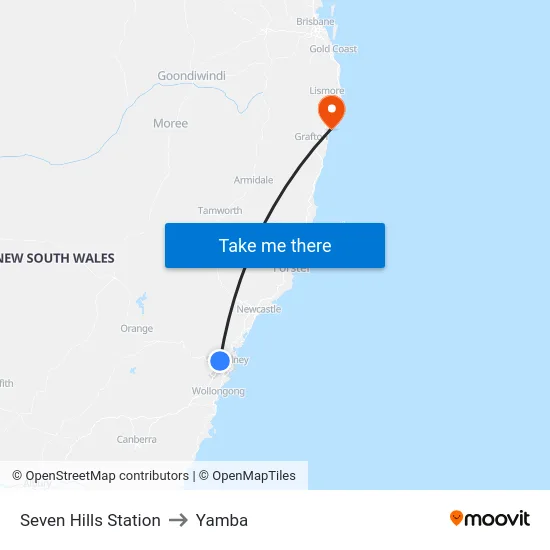 Seven Hills Station to Yamba map