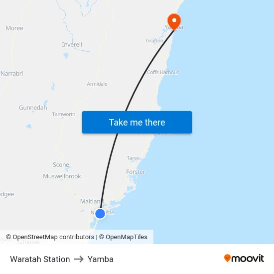 Waratah Station to Yamba map
