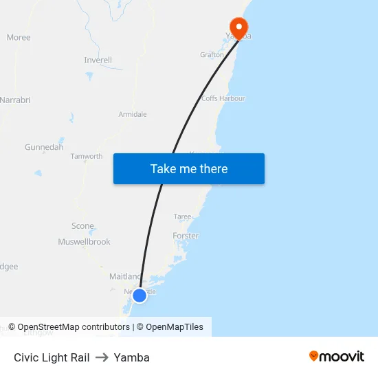 Civic Light Rail to Yamba map