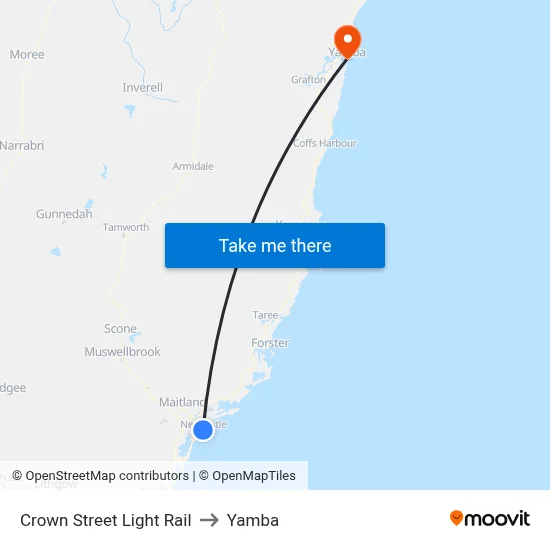 Crown Street Light Rail to Yamba map