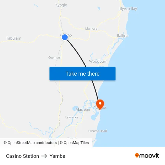 Casino Station to Yamba map