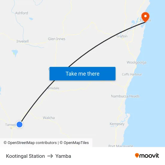 Kootingal Station to Yamba map