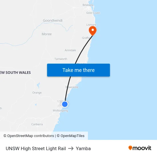 UNSW High Street Light Rail to Yamba map