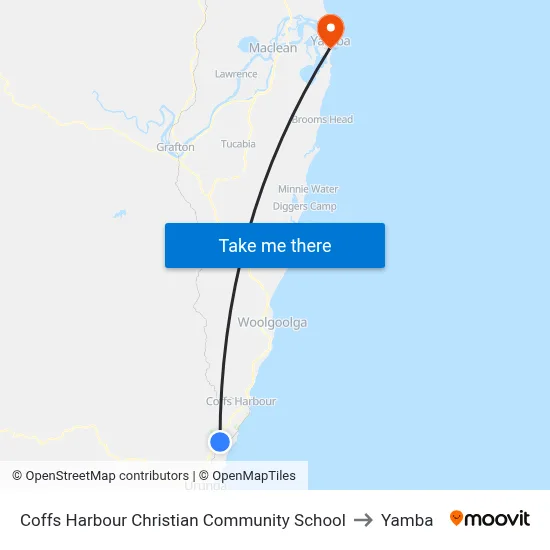 Coffs Harbour Christian Community School to Yamba map