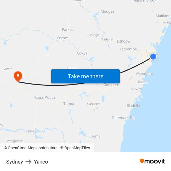 Sydney to Yanco map