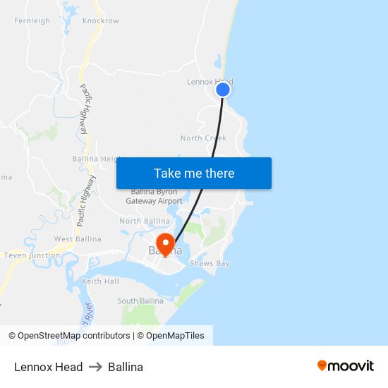 Lennox Head to Ballina map