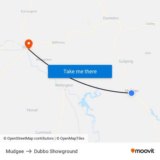 Mudgee to Dubbo Showground map