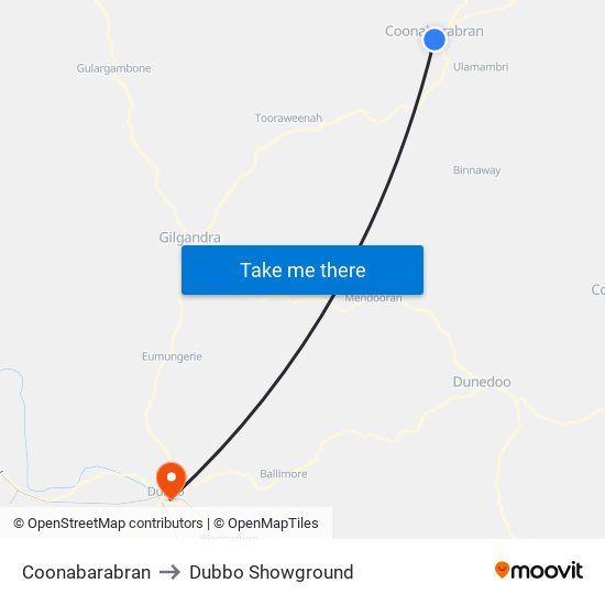 Coonabarabran to Dubbo Showground map