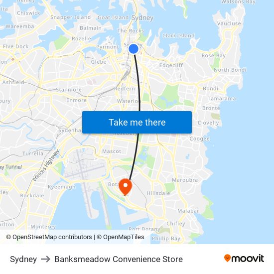 Sydney to Banksmeadow Convenience Store map