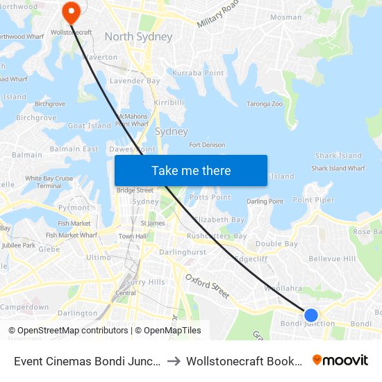 Event Cinemas Bondi Junction to Wollstonecraft Bookstall map