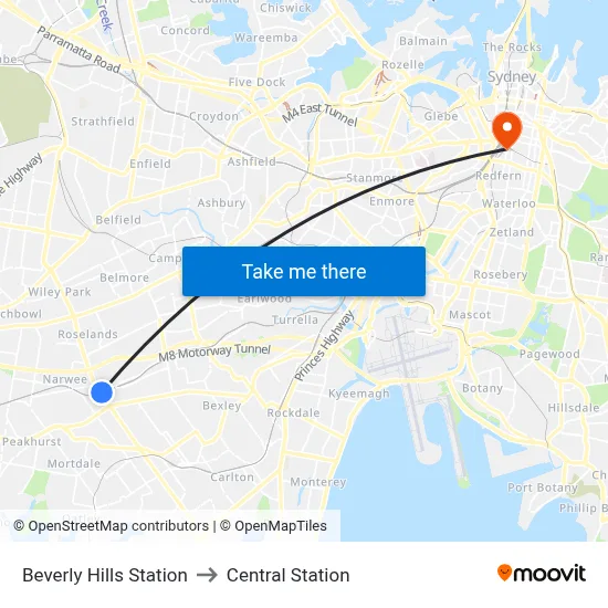 Beverly Hills Station to Central Station map