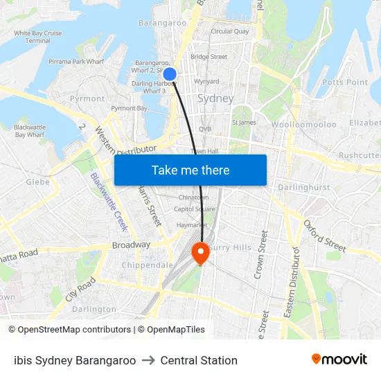 ibis Sydney Barangaroo to Central Station map