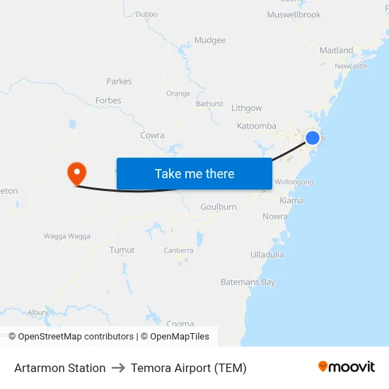 Artarmon Station to Temora Airport (TEM) map