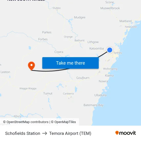 Schofields Station to Temora Airport (TEM) map