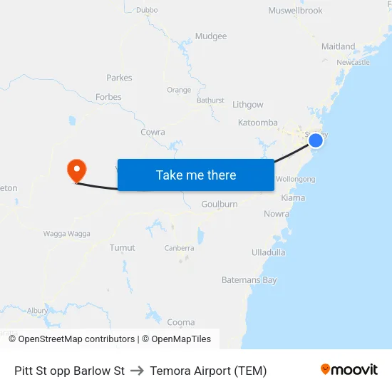 Pitt St opp Barlow St to Temora Airport (TEM) map