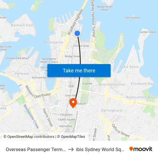 Overseas Passenger Terminal to ibis Sydney World Square map