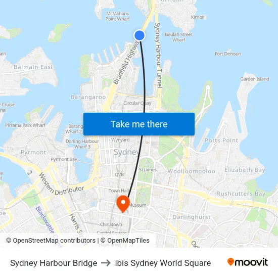 Sydney Harbour Bridge to ibis Sydney World Square map