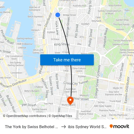 The York by Swiss Belhotel Sydney to ibis Sydney World Square map